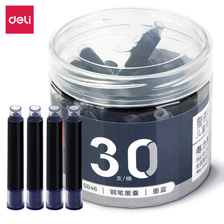 得力 S646钢笔墨囊(墨蓝)(30支/桶)
